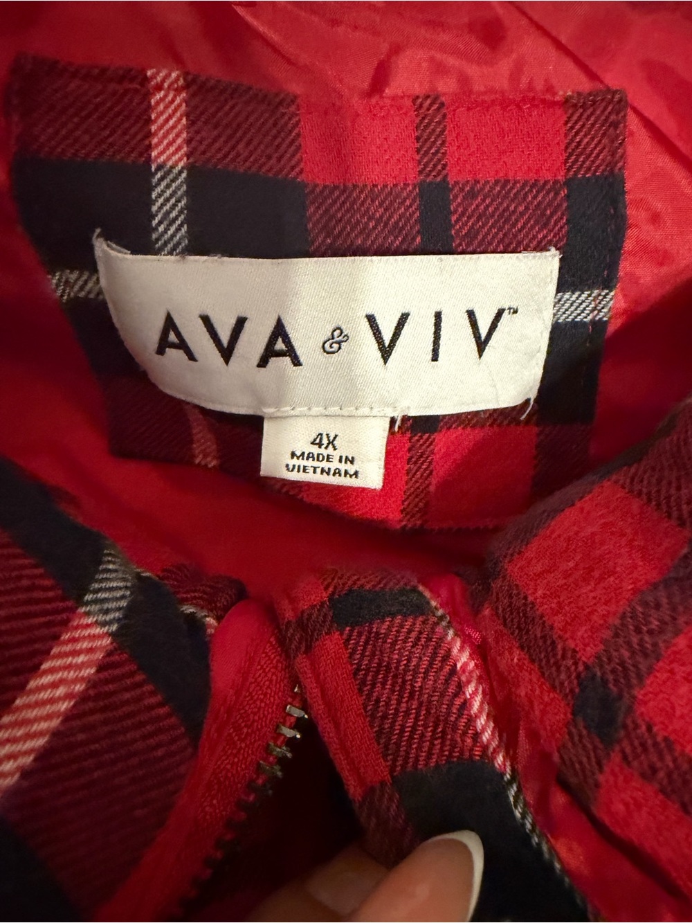 Ava & Viv Red Black Plaid Puffer Vest - Picture 6 of 6